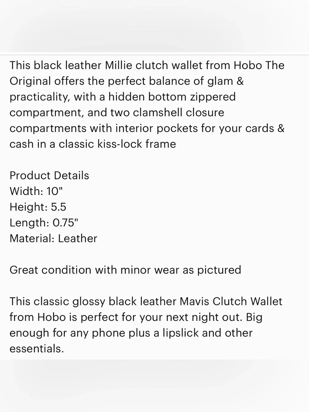HOBO International Mavis Metal Frame Zipper Bottom Leather Clutch Black